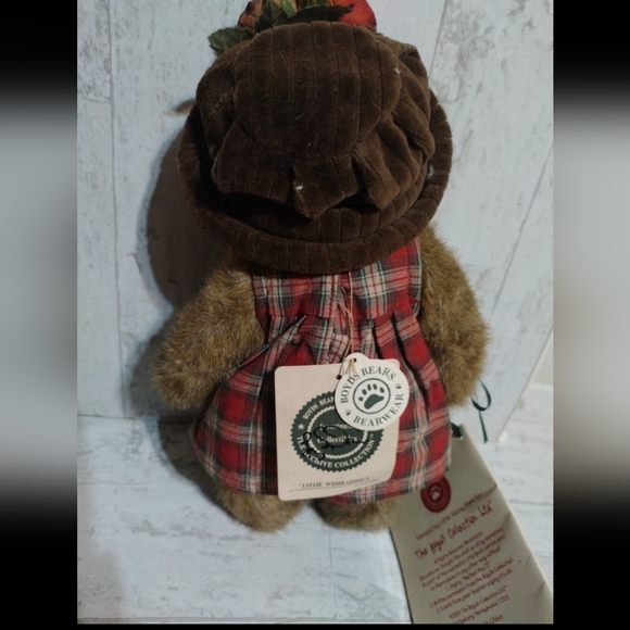 Plaid Dress Teddy Bear with Floral Hat Vintage Boys'd Bears Lizzie Wishkabibble - Picture 6 of 10